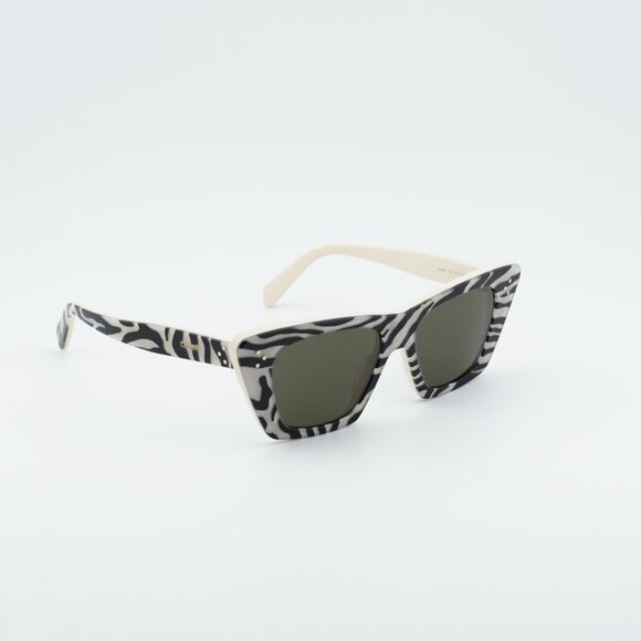 Celine CL40187I 99E Sunglasses White and Black Animal Cat Eye Frame, Grey Lenses main image 4